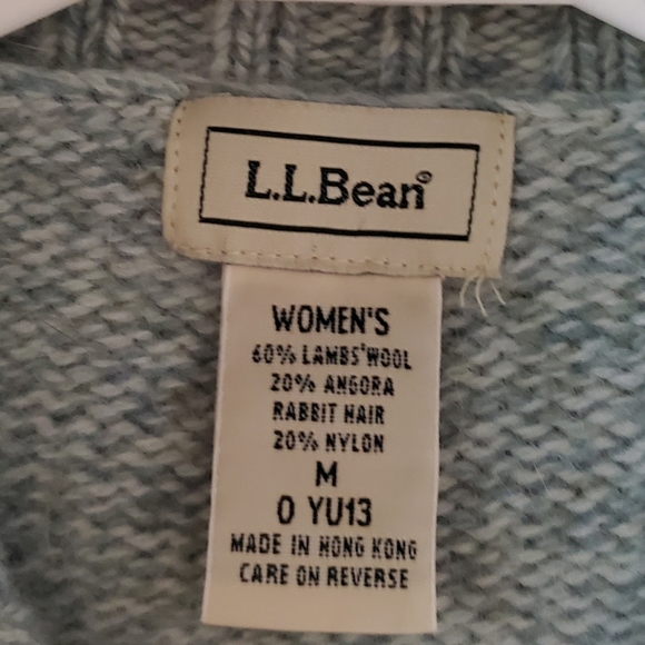 L.L.Bean Lambswool Angora Zip Cardigan Sweater Green Mock Neck Women M Soft Cozy - Picture 2 of 6